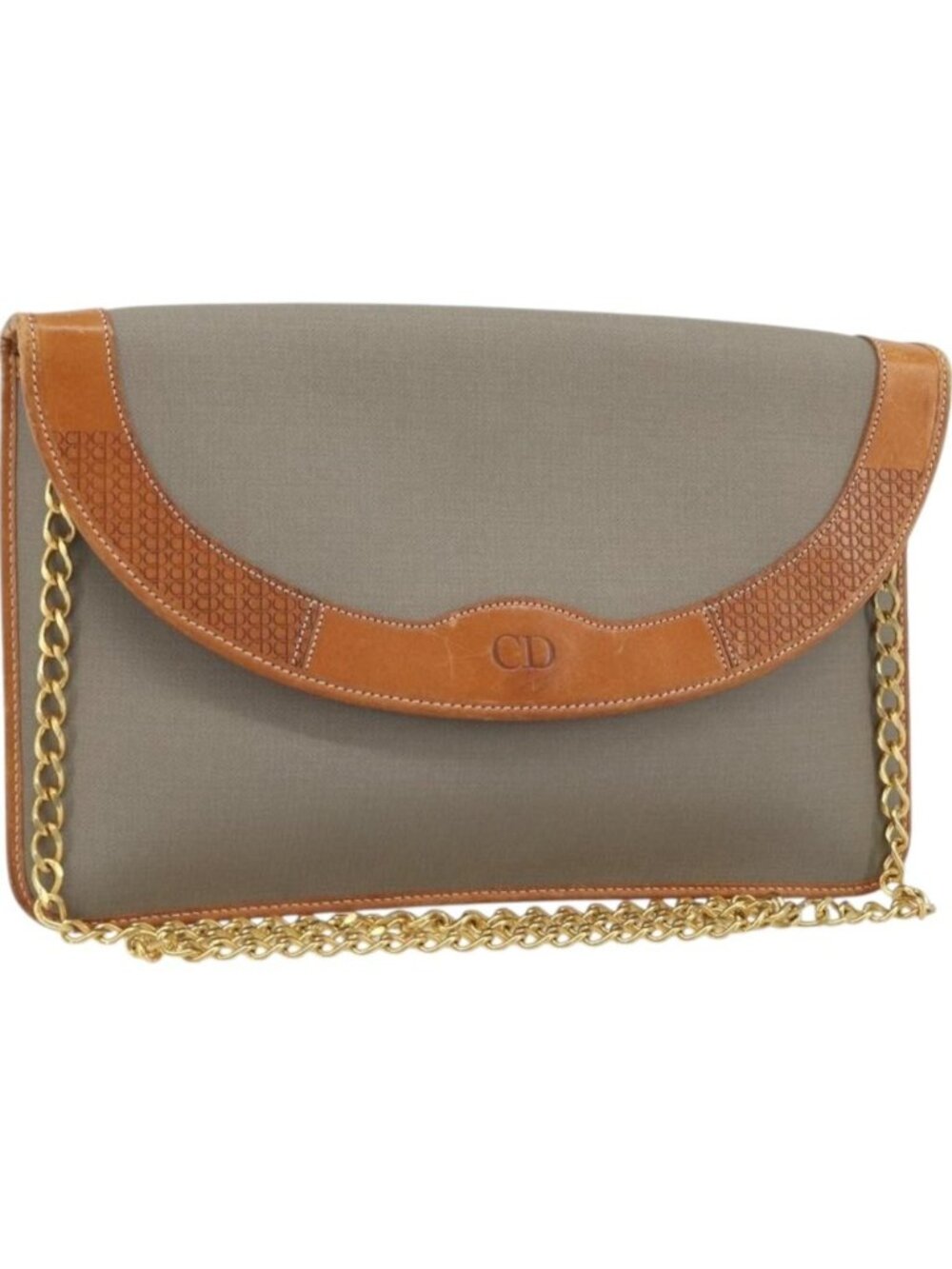 Christian Dior Chain Shoulder Bag Coated Canvas Gray Gold